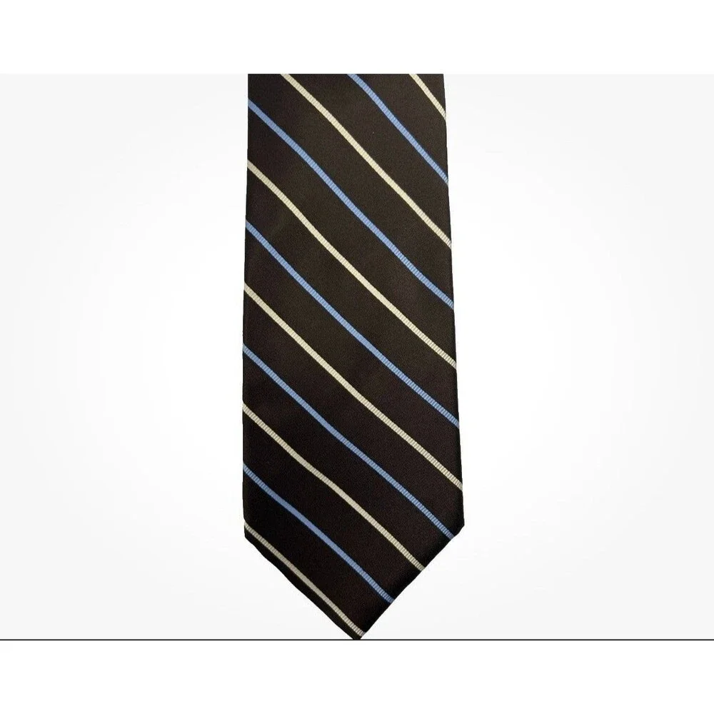 Brooks Brothers Golden Fleece Tie Brown Blue Cream Stripe Silk 59” x 4" - Picture 2 of 6